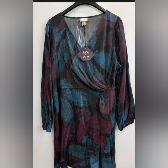 Floral Wrap Dress in Blue and Purple - Picture 3 of 11